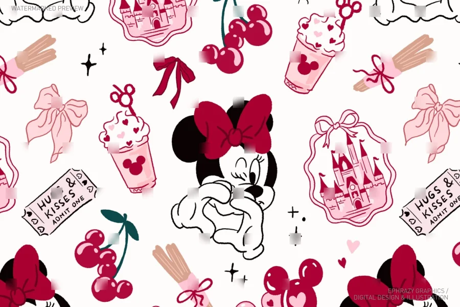 Valentine's Day Minnie Girly Pink Castle Seamless Pattern [062] - 2