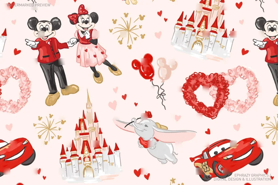 Valentine's Day Watercolor Girly Castle Seamless Pattern [063] - 1