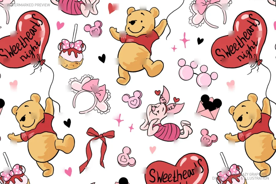 Valentine's Day Winnie The Pooh Sweethearts Night Seamless Pattern [066] - 3