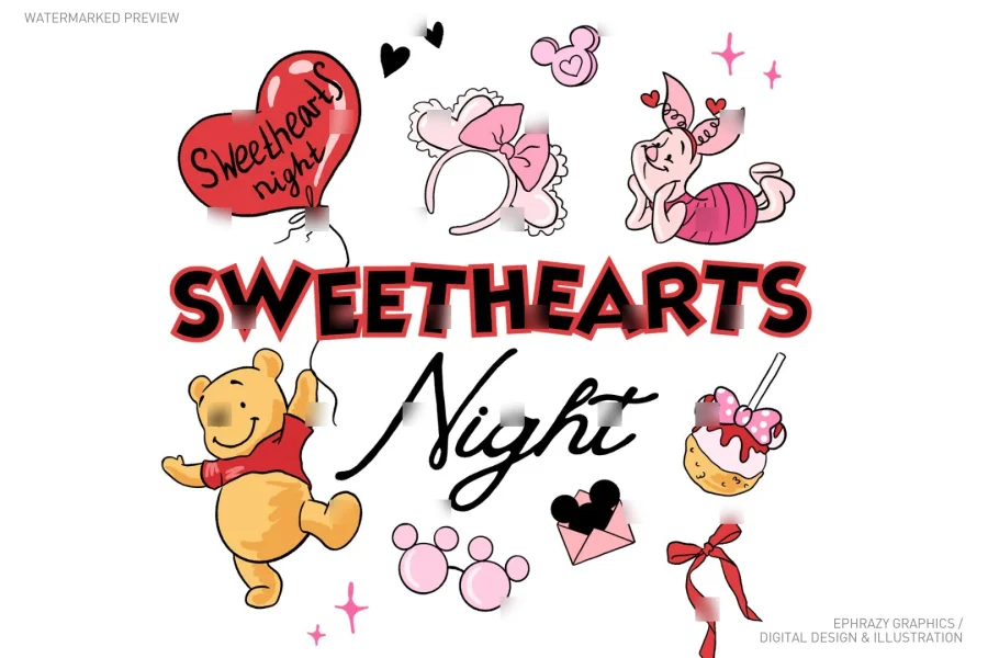 Valentine's Day Winnie The Pooh Sweethearts Night Set [066] - 2