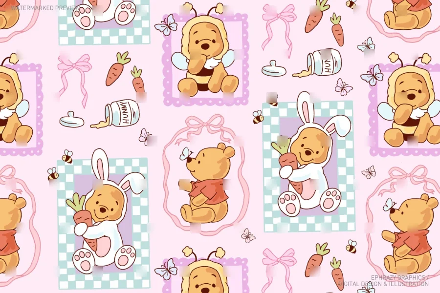 Easter Spring Winnie The Pooh Seamless Pattern [067] - 4