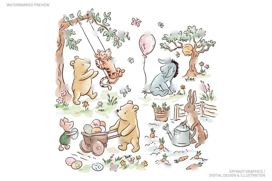 Easter Spring Winnie The Pooh Watercolor Set [068] - 3
