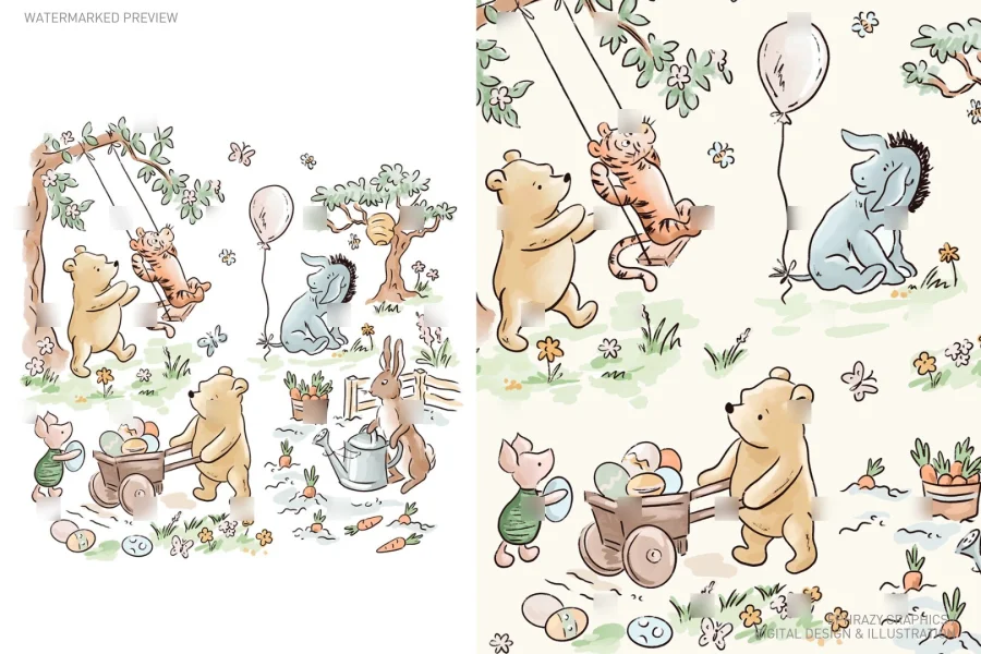 Easter Spring Winnie The Pooh Watercolor Set [068] - 7