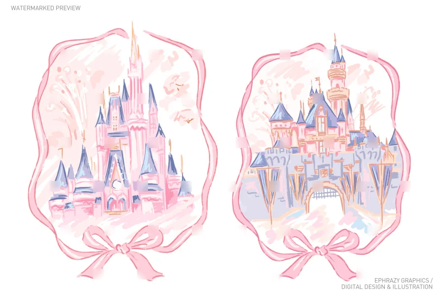 Spring Pink Castle With Walt And Mickey Clip Art [069] - 3