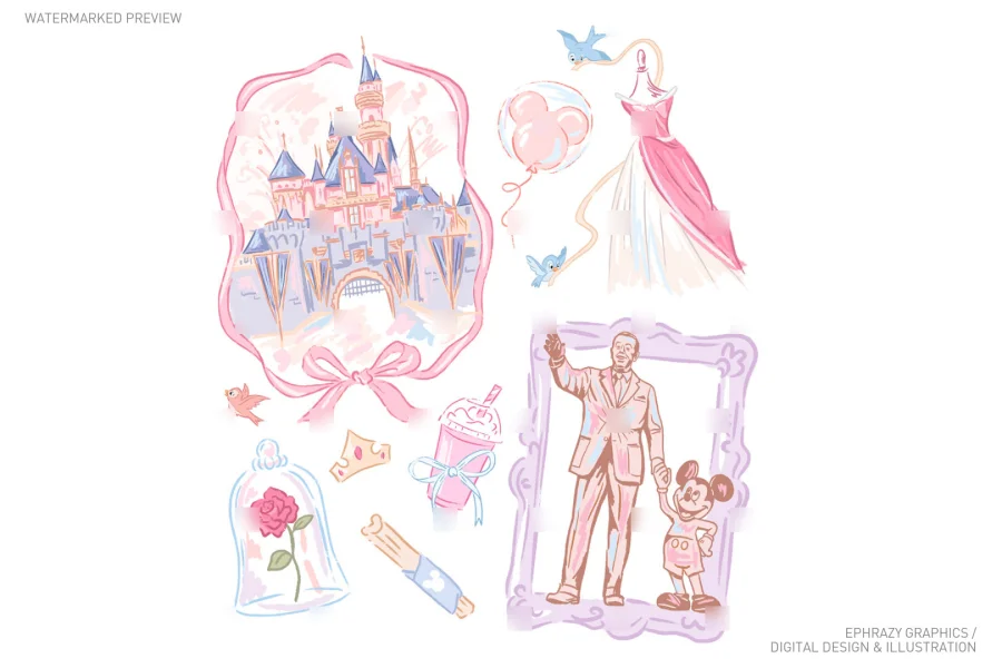 Spring Pink Castle With Walt And Mickey Clip Art [069] - 2