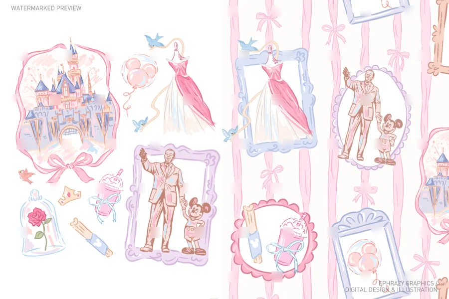 Spring Pink Castle With Walt And Mickey Set [069] - 2