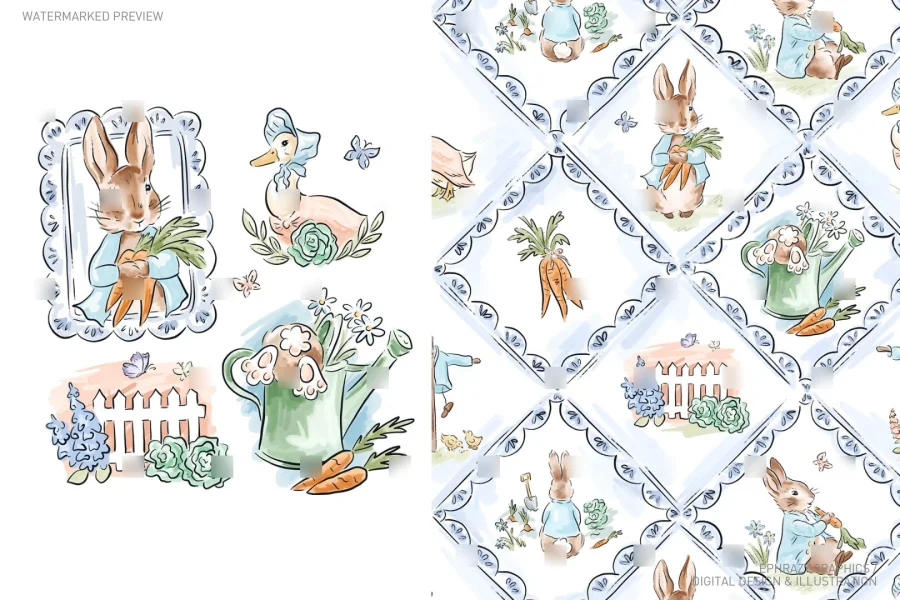 Peter Rabbit Beatrix Potter Hand Drawn Set [070] - 1