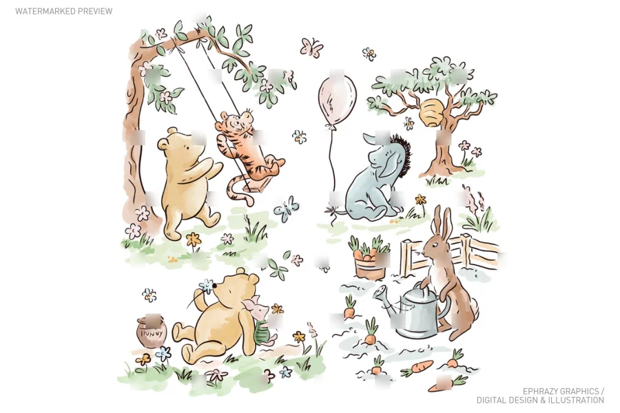 Spring Winnie The Pooh Watercolor Clip Art Version 2 [074] - 2