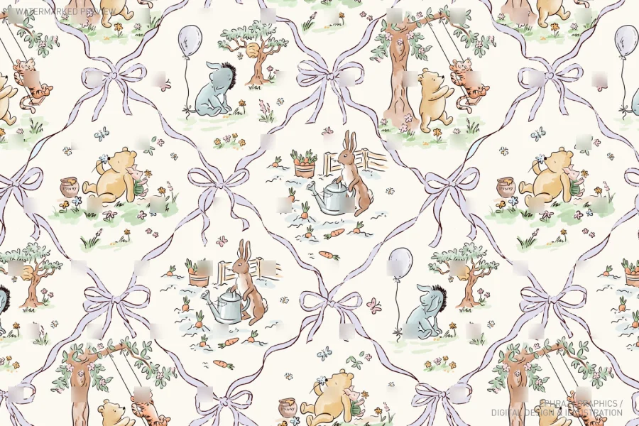 Spring Winnie The Pooh Watercolor Seamless Pattern Version 2  [074] - 2