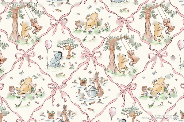 Spring Winnie The Pooh Watercolor Seamless Pattern Version 2  [074] - Seamless