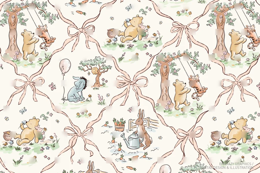Spring Winnie The Pooh Watercolor Seamless Pattern Version 2  [074] - 3