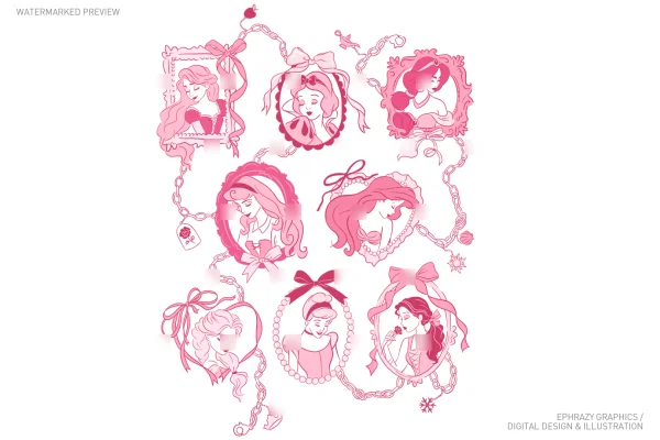 Pink Princesses With Bows Clip Art [075] - Clipart