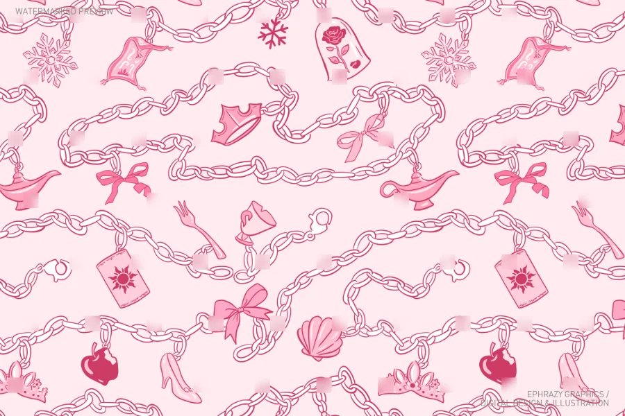 Pink Princesses With Bows Seamless Pattern  [075] - 2