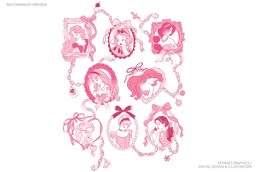 Pink Princesses With Bows Set [075] - 4