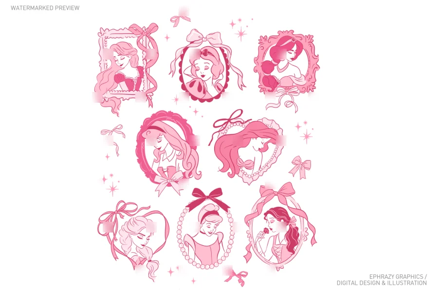 Pink Princesses With Bows Set [075] - 5