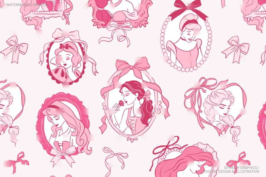 Pink Princesses With Bows Set [075] - 7