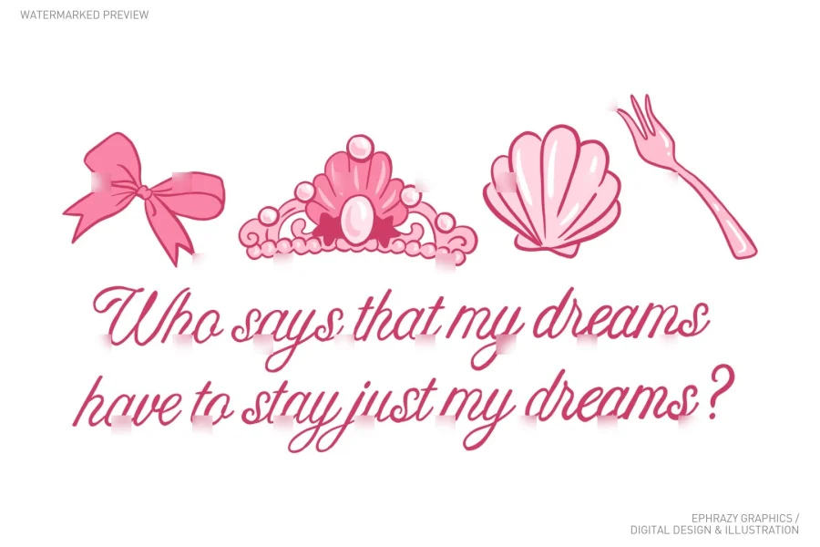 Ariel Princess Pink Aesthetic Clip Art [076] - 3