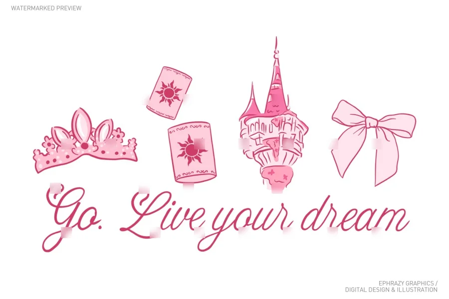 Rapunzel Princess Pink Aesthetic Clip Art [082] - 3