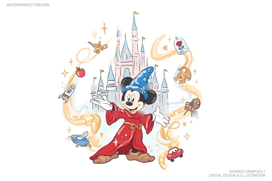 Mickey Sorcerer with Castles Clip Art [086] - 1