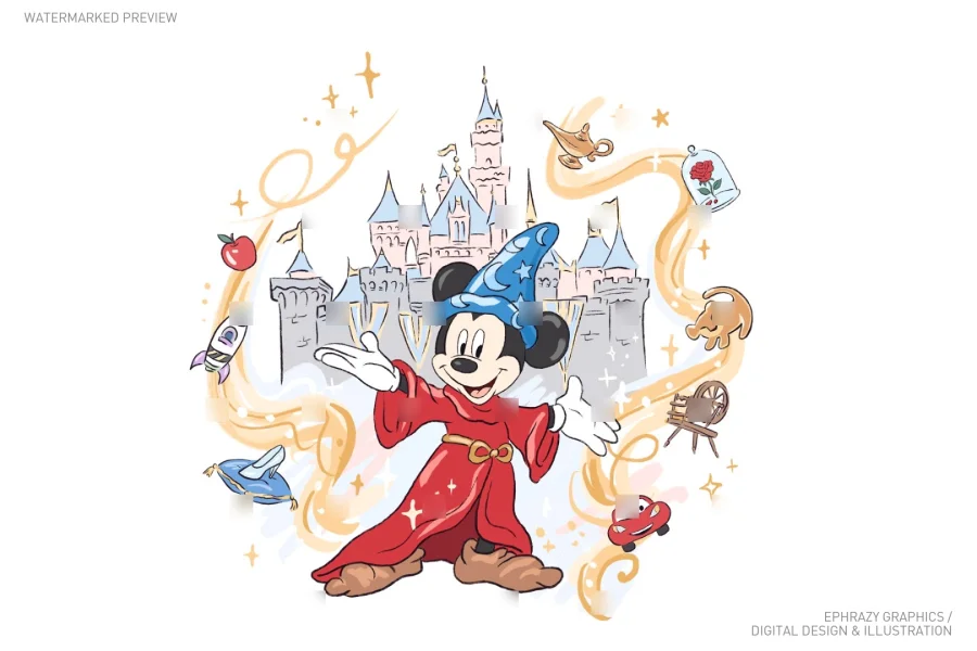 Mickey Sorcerer with Castles Clip Art [086] - 2