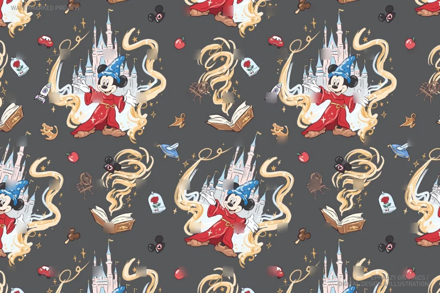 Mickey Sorcerer with Castles Seamless Pattern [086] - 5