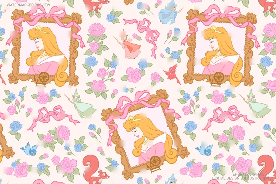 Sleeping Beauty Aurora Seamless Pattern [088] - 2