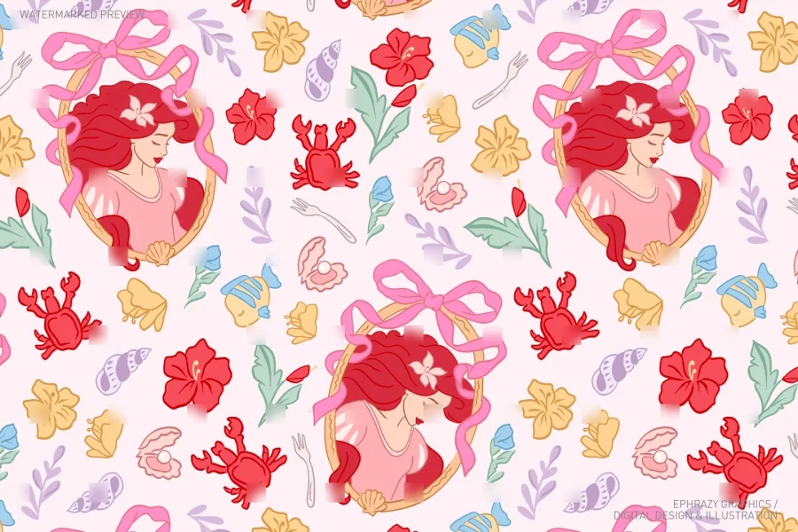 Little Mermaid Ariel Seamless Pattern [089] - 2