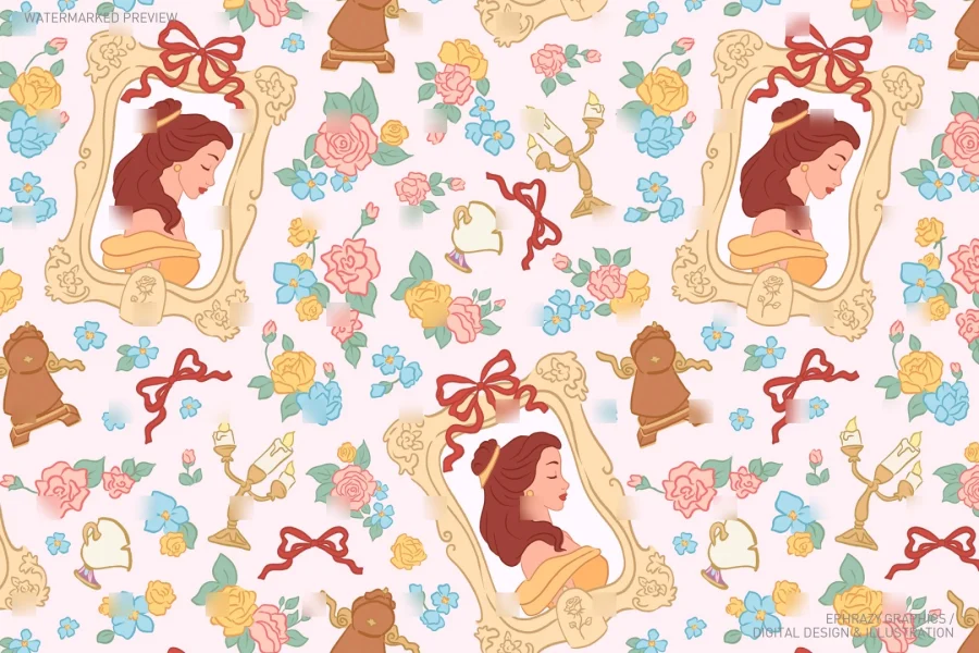 Beauty and the Beast Princess Belle Seamless Pattern [090] - 2