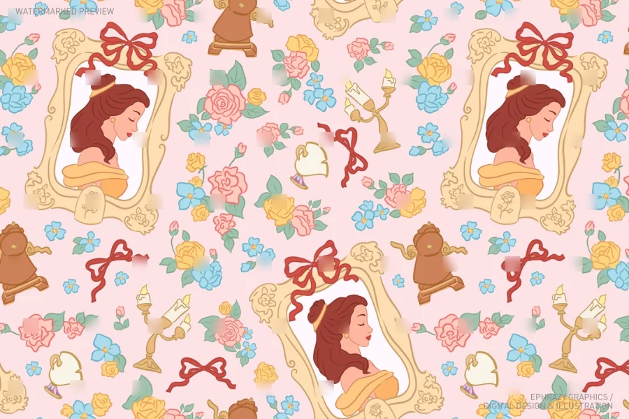Beauty and the Beast Princess Belle Seamless Pattern [090] - 3