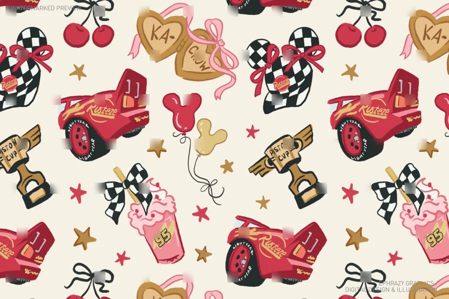 Lightning McQueen Cars Seamless Pattern [105] - 2