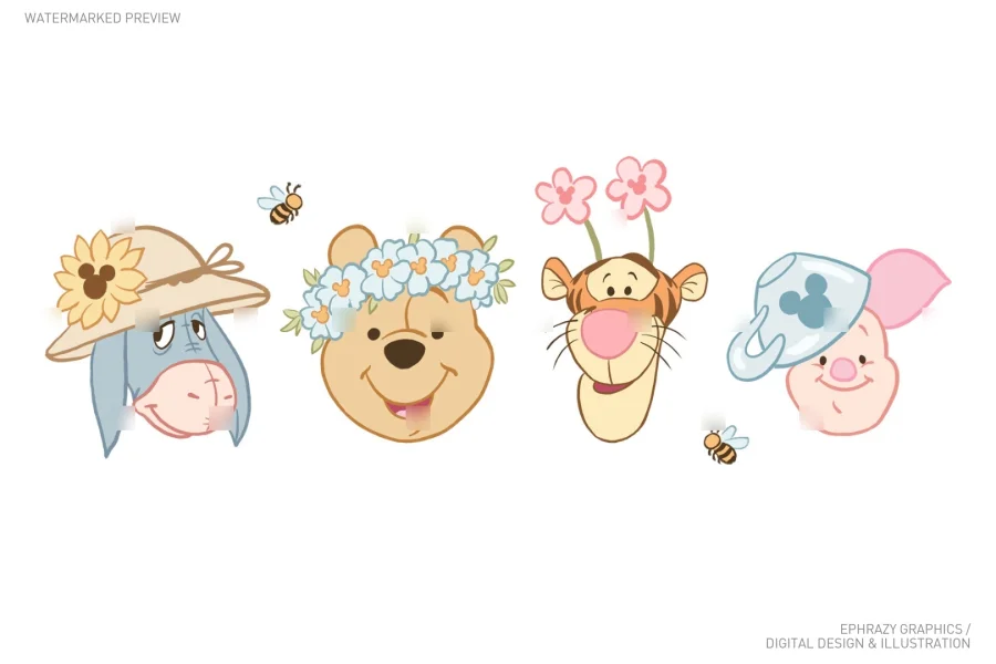 Winnie the Pooh Floral Spring Clipart [107] - 2