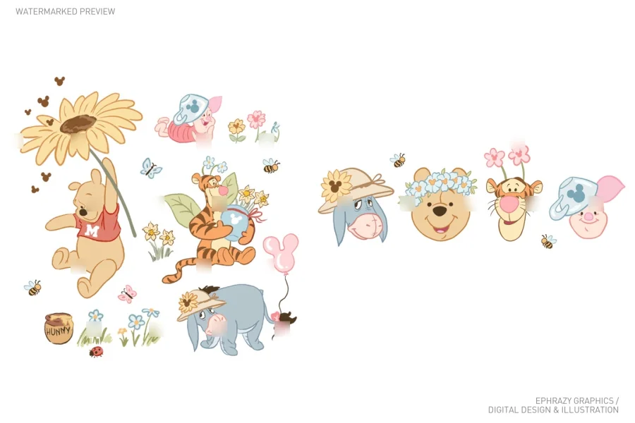 Winnie the Pooh Floral Spring Clipart [107] - 1