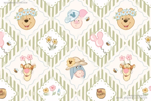 Winnie the Pooh Floral Spring Seamless Pattern [107] - Seamless