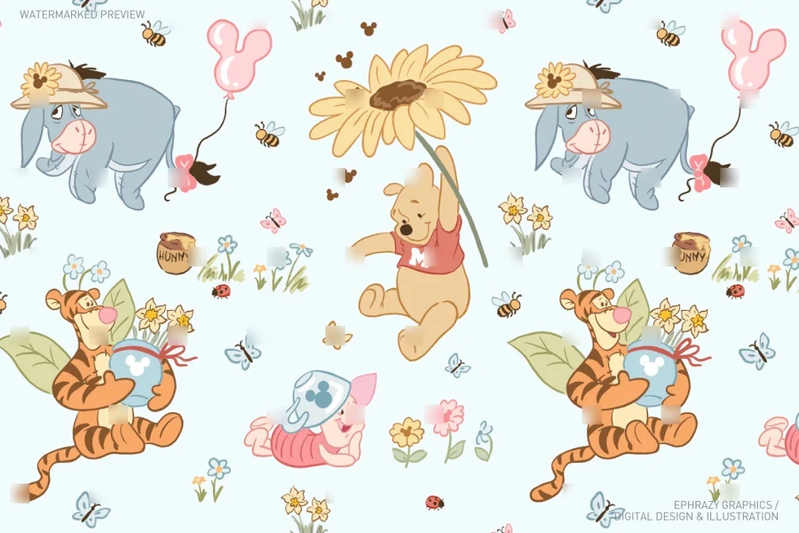 Winnie the Pooh Floral Spring Seamless Pattern [107] - 4