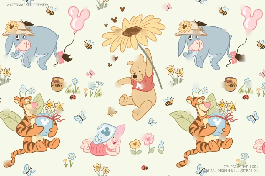 Winnie the Pooh Floral Spring Seamless Pattern [107] - 5