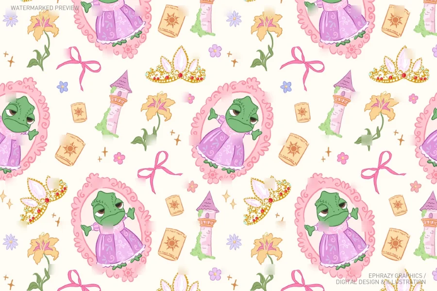 Tangled Rapunzel and Pascal Seamless Pattern [111] - 1