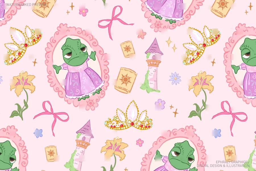 Tangled Rapunzel and Pascal Seamless Pattern [111] - 2