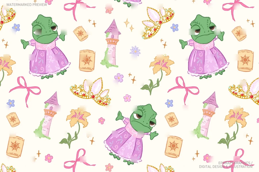 Tangled Rapunzel and Pascal Seamless Pattern [111] - 5