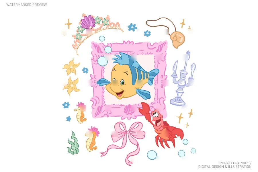 Little Mermaid Ariel Flounder Sebastian Clipart [112] - 1