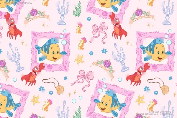 Little Mermaid Ariel Flounder Sebastian Seamless Pattern [112] - Seamless