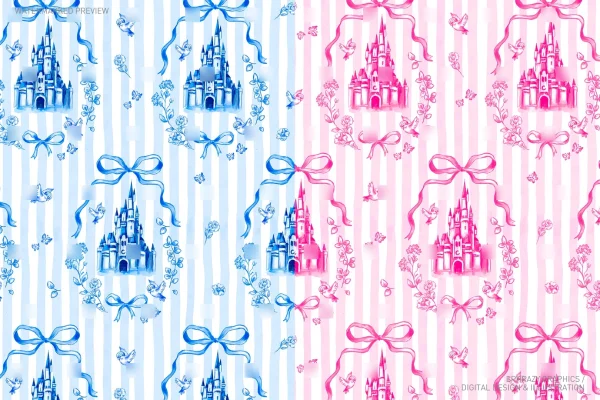 Watercolor Cinderella Castle Seamless Pattern [113] - Seamless