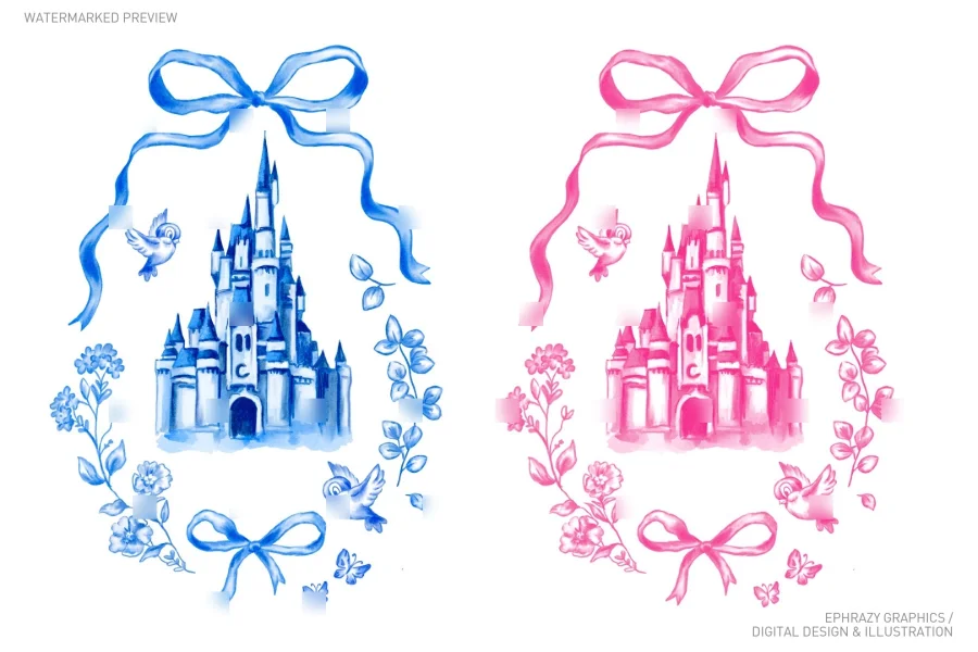 Watercolor Cinderella Castle Set [113] - 2