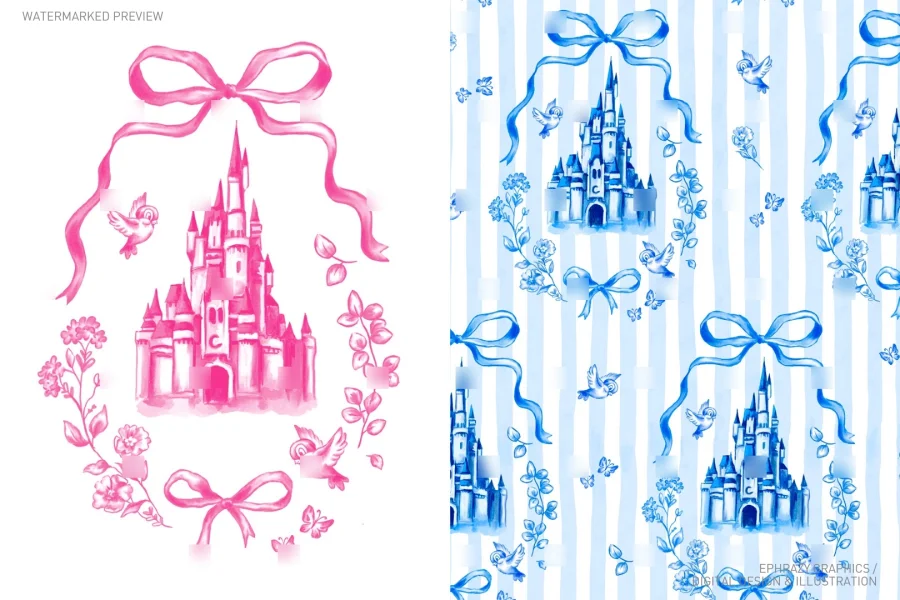Watercolor Cinderella Castle Set [113] - 1