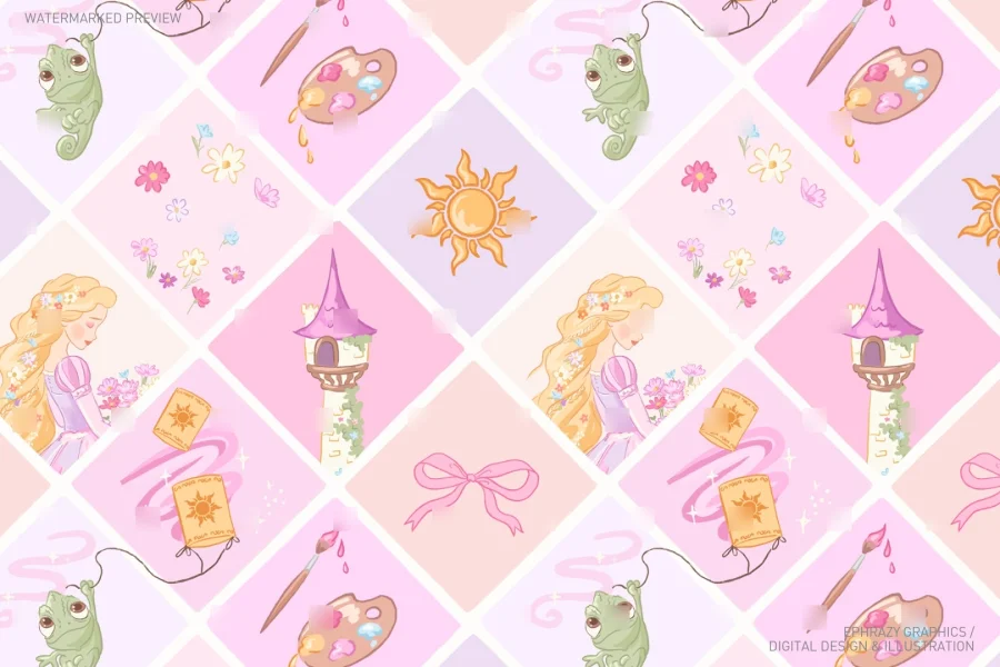 Tangled Rapunzel and Pascal Seamless Pattern [115] - 1