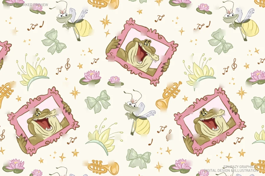 Princess and the Frog Louis and Ray Seamless Pattern [116] - 2