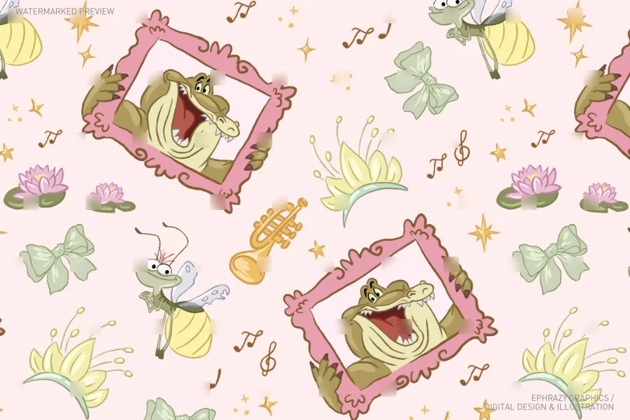 Princess and the Frog Louis and Ray Seamless Pattern [116] - 4