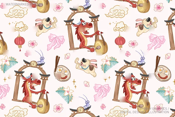Mulan Mushu Cri-Kee Seamless Pattern [118] - Seamless