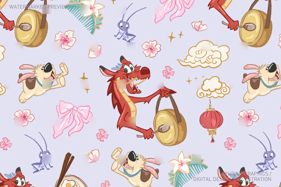 Mulan Mushu Cri-Kee Seamless Pattern [118] - 5