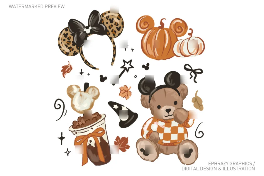 Disney Teddy Bear Minnie Ears Fall Clipart [119] - 1