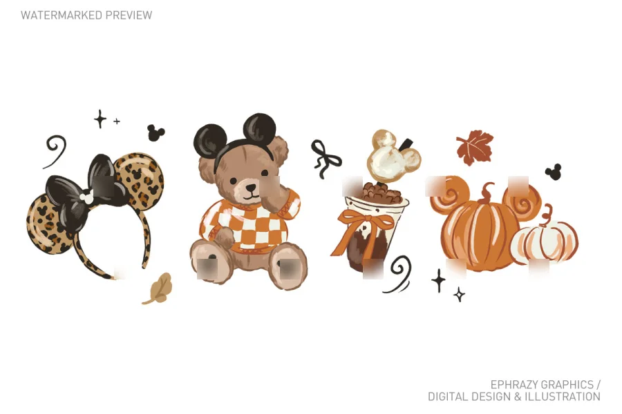 Disney Teddy Bear Minnie Ears Fall Clipart [119] - 2